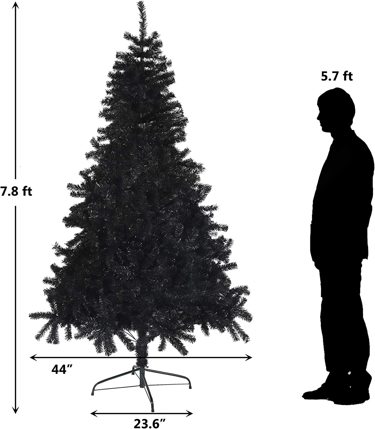 7.8' Premium Artificial Christmas Tree with Solid Metal Stand, Festive Indoor and Outdoor Decoration, Black - Bosonshop