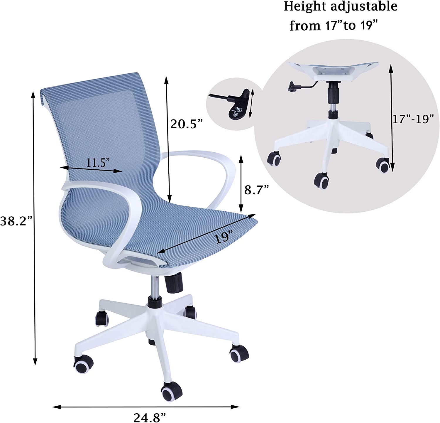 Adjustable Mesh Office Computer Chair with Ergonomic Mid Back Design Swivel Desk Task Chair with Armrest for Working Meeting (Blue) - Bosonshop