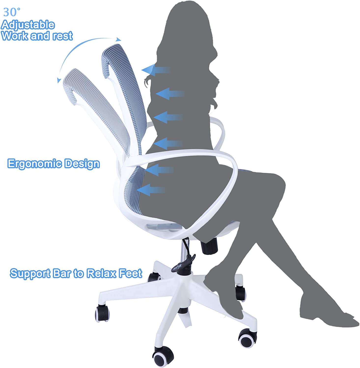 Adjustable Mesh Office Computer Chair with Ergonomic Mid Back Design Swivel Desk Task Chair with Armrest for Working Meeting (Blue) - Bosonshop