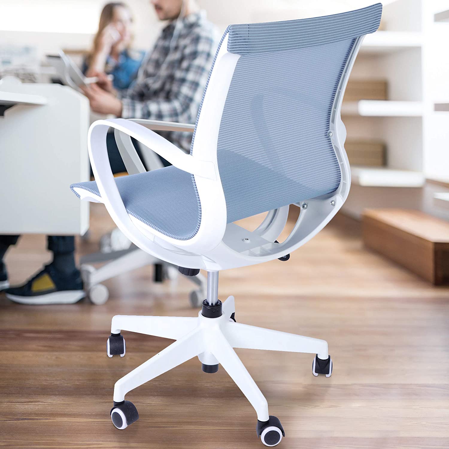 Adjustable Mesh Office Computer Chair with Ergonomic Mid Back Design Swivel Desk Task Chair with Armrest for Working Meeting (Blue) - Bosonshop