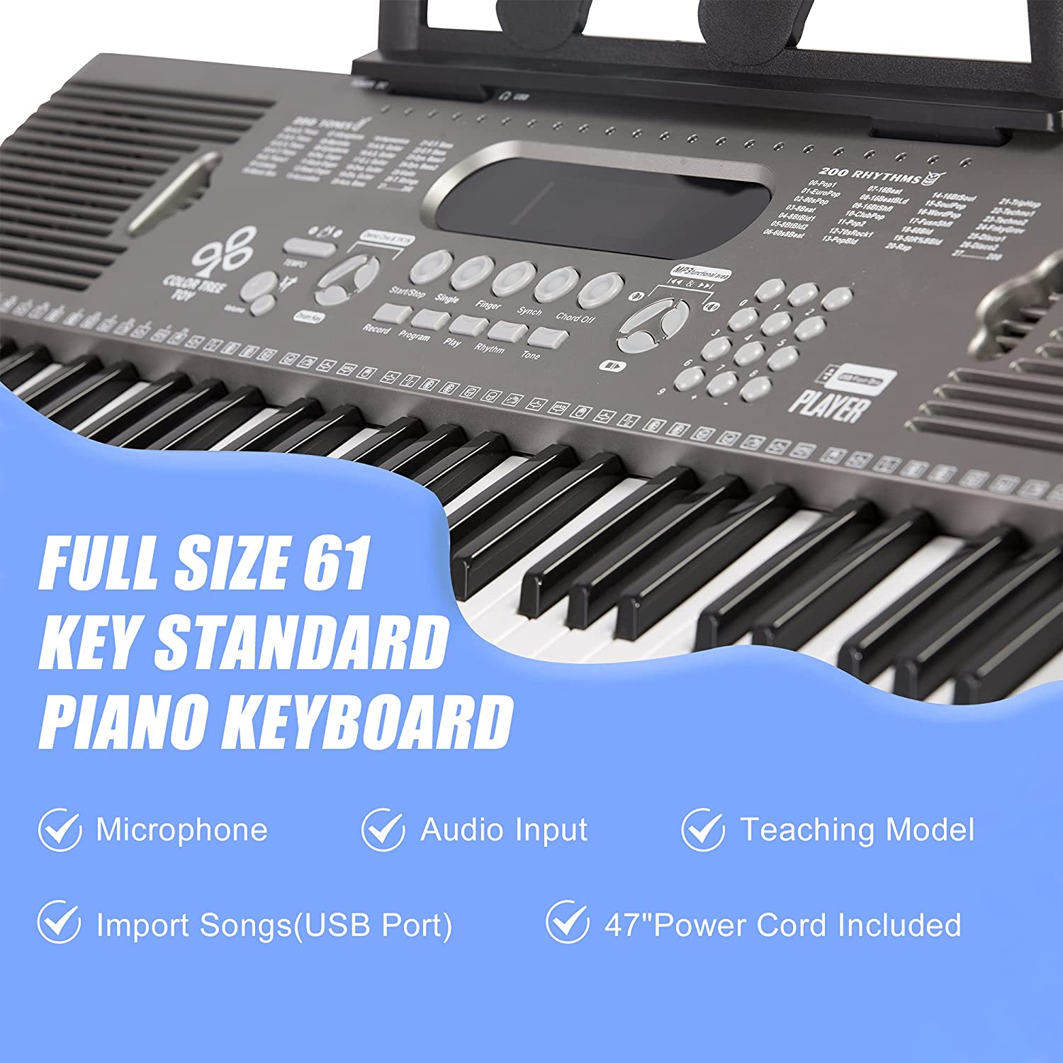 (Out of Stock) Electric Keyboard Piano with Stand 61 Key Portable Digital Music Keyboard Piano Set with Built In Speakers & Microphone - Bosonshop