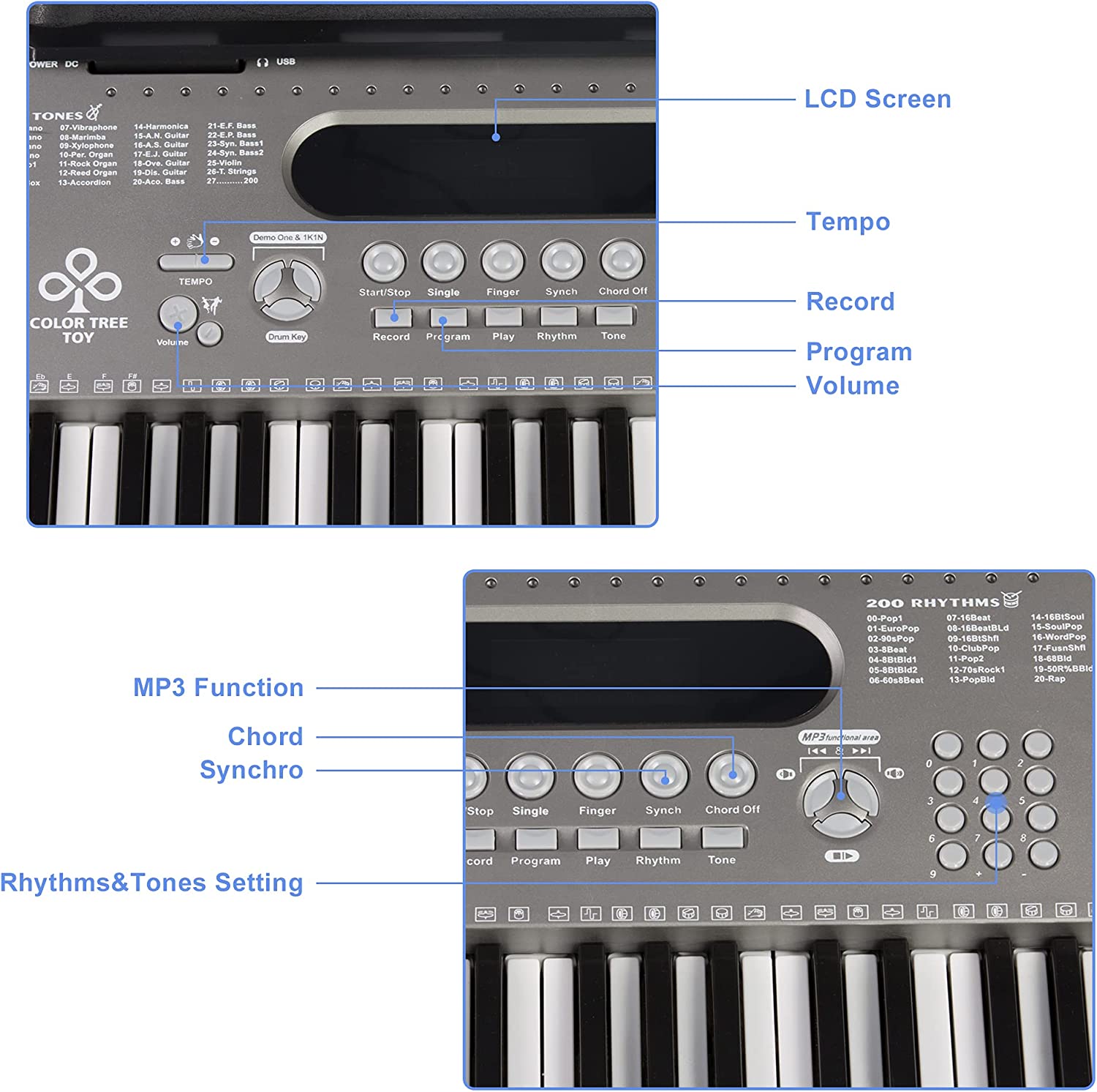 (Out of Stock) Electric Keyboard Piano with Stand 61 Key Portable Digital Music Keyboard Piano Set with Built In Speakers & Microphone - Bosonshop