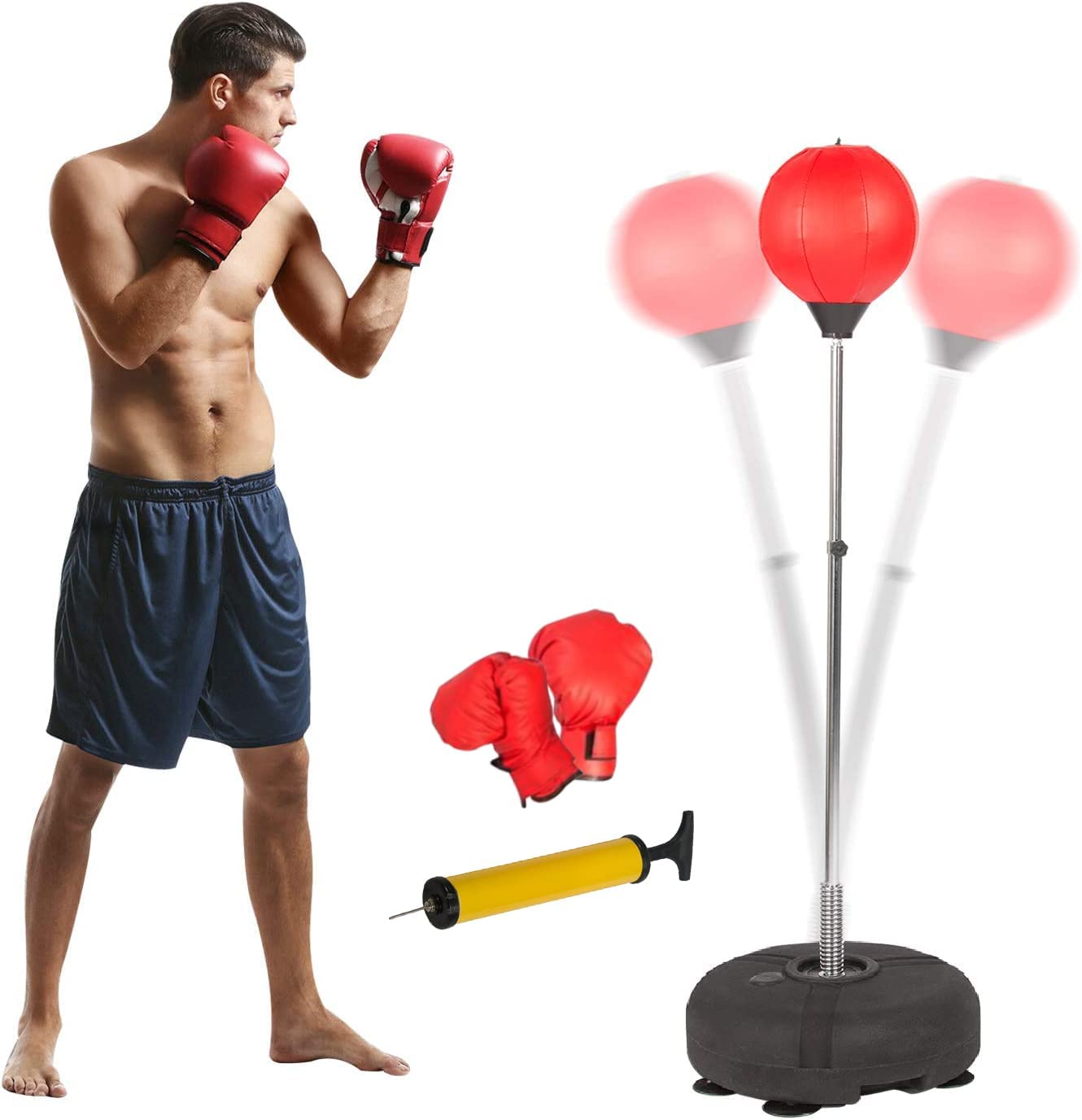 (Out of Stock) Freestanding Reflex Bag Height Adjustable Punching Bag Boxing Ball Set w/ Boxing Gloves - Bosonshop