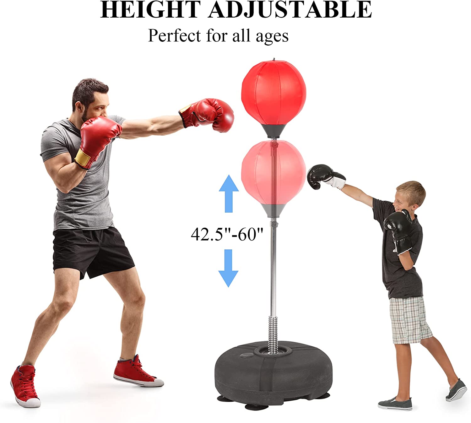 (Out of Stock) Freestanding Reflex Bag Height Adjustable Punching Bag Boxing Ball Set w/ Boxing Gloves - Bosonshop