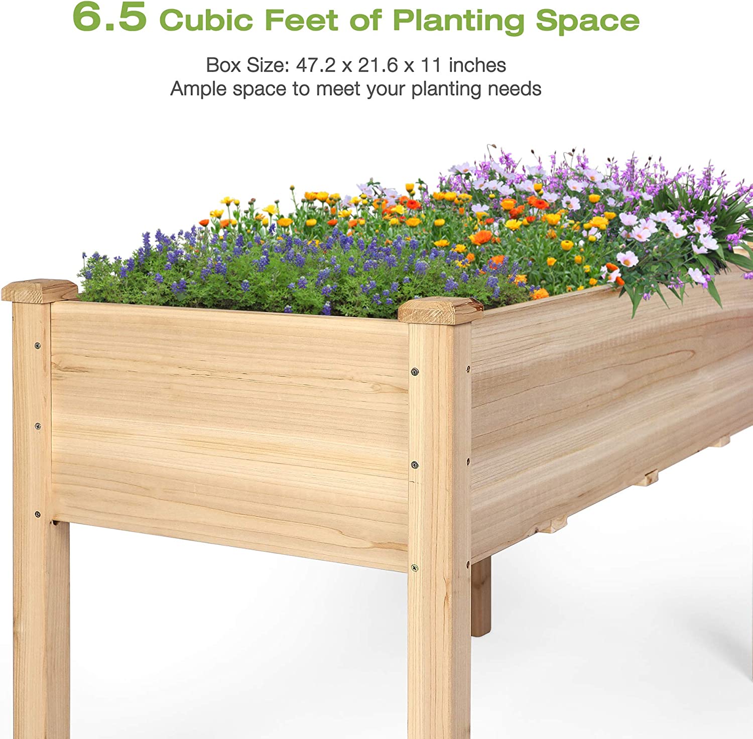 Wooden Raised Garden Bed 47.2" x 21.6" x 29.5" Elevated Wood Planter Box with Legs - Bosonshop