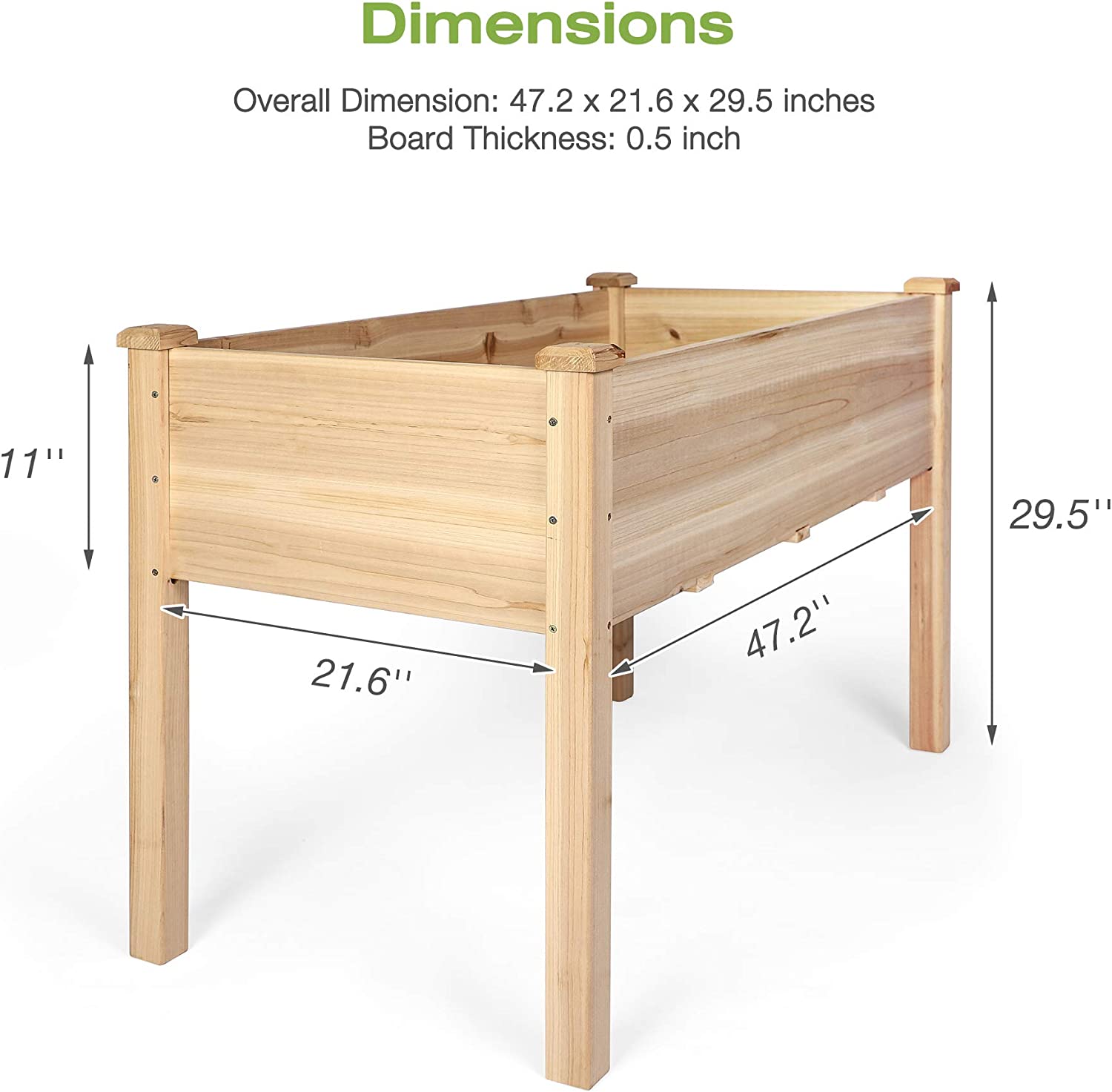 Wooden Raised Garden Bed 47.2" x 21.6" x 29.5" Elevated Wood Planter Box with Legs - Bosonshop