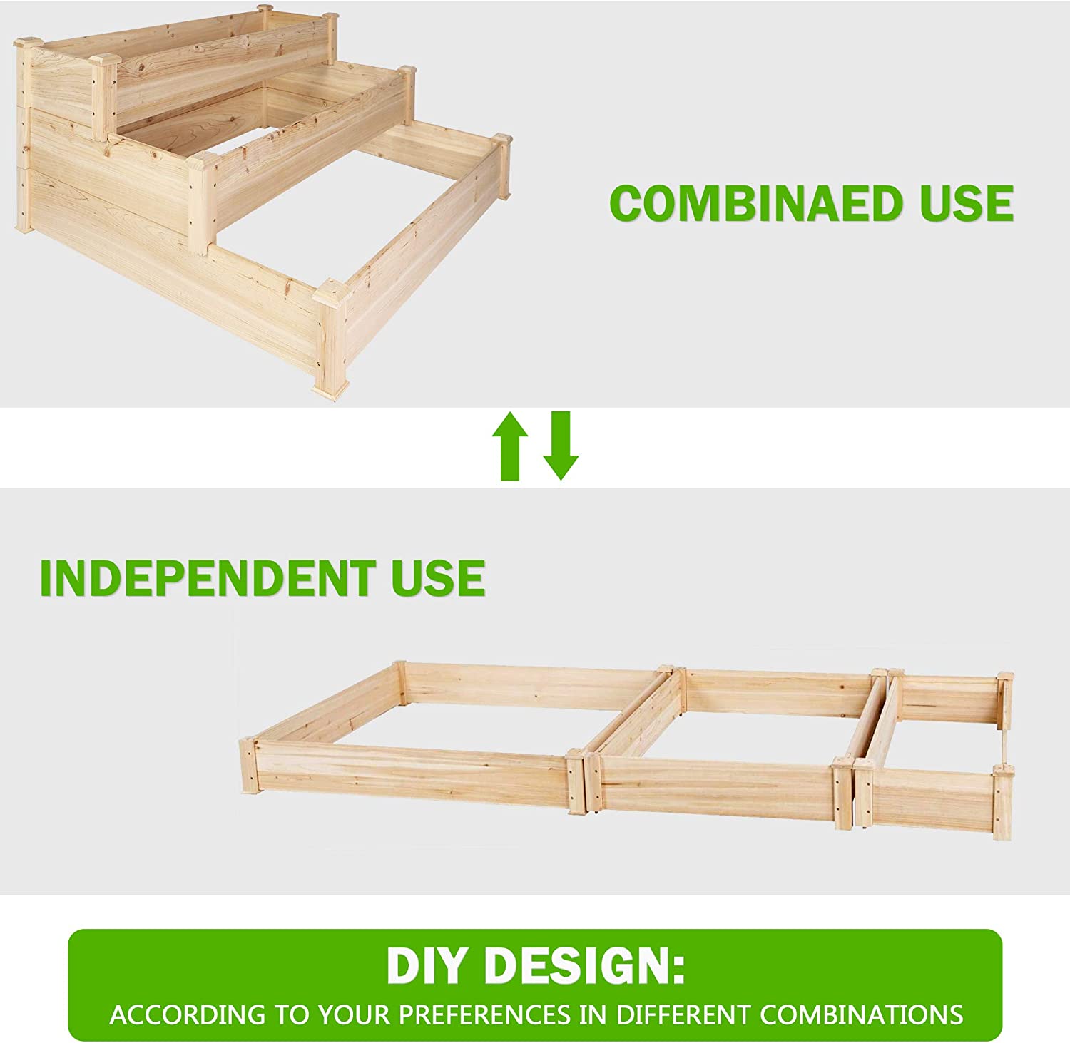 Wooden Raised Vegetable Garden Bed 3 Tier Elevated Planter Kit Outdoor Gardening - Bosonshop