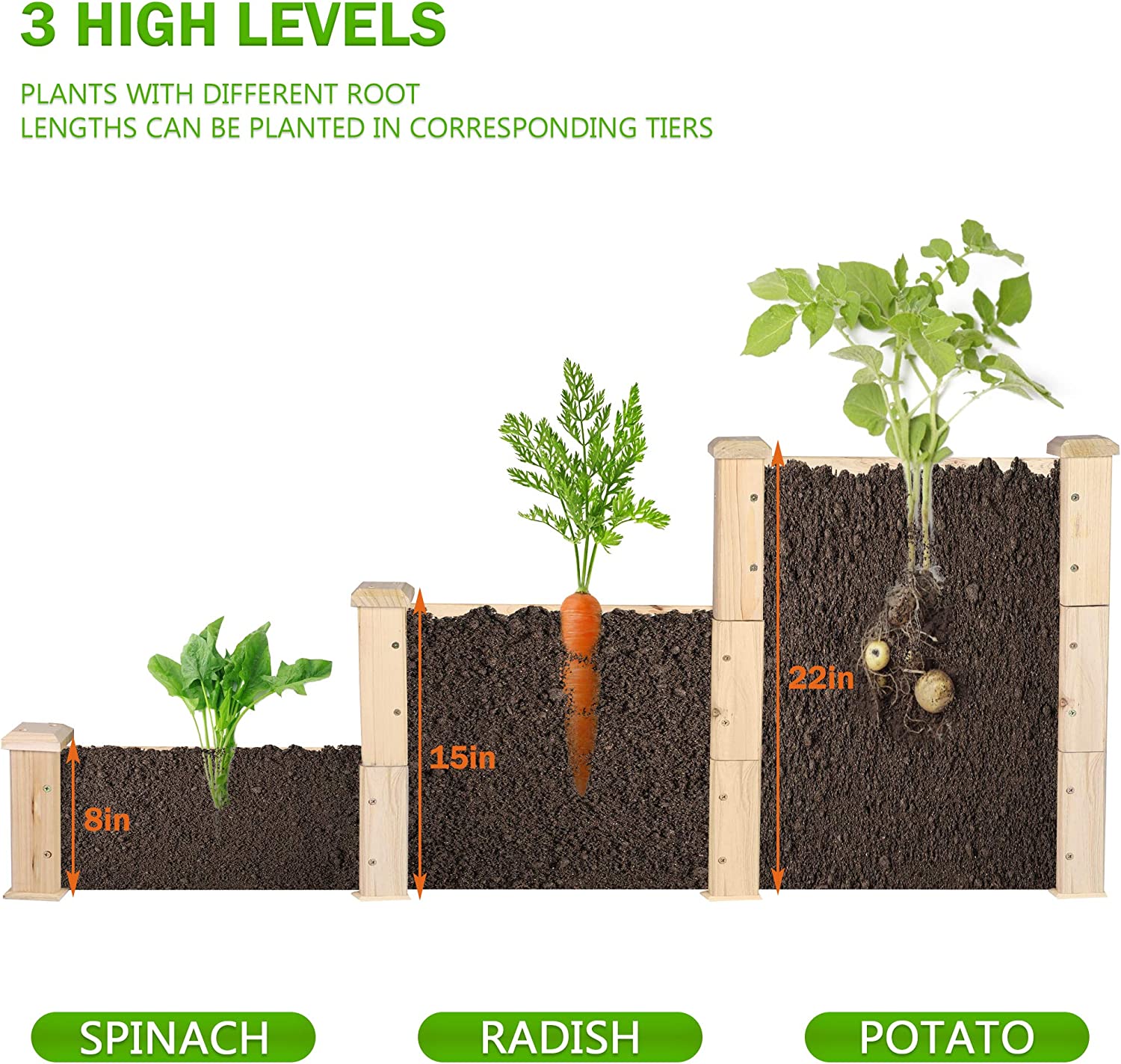 Wooden Raised Vegetable Garden Bed 3 Tier Elevated Planter Kit Outdoor Gardening - Bosonshop