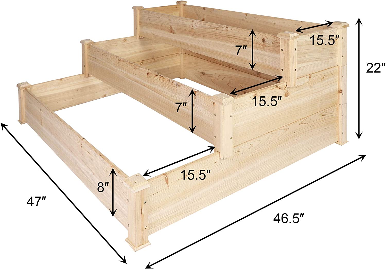 Wooden Raised Vegetable Garden Bed 3 Tier Elevated Planter Kit Outdoor Gardening - Bosonshop