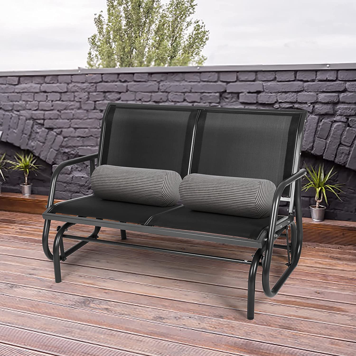 2 Seats Outdoor Patio Glider, Garden Breathable Loveseat Seating Gliding Swing Bench Chair with Anti-Rust Coating - Bosonshop