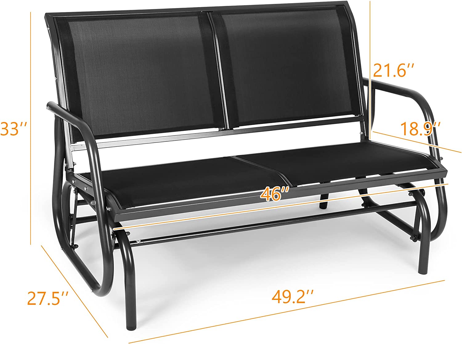 2 Seats Outdoor Patio Glider, Garden Breathable Loveseat Seating Gliding Swing Bench Chair with Anti-Rust Coating - Bosonshop