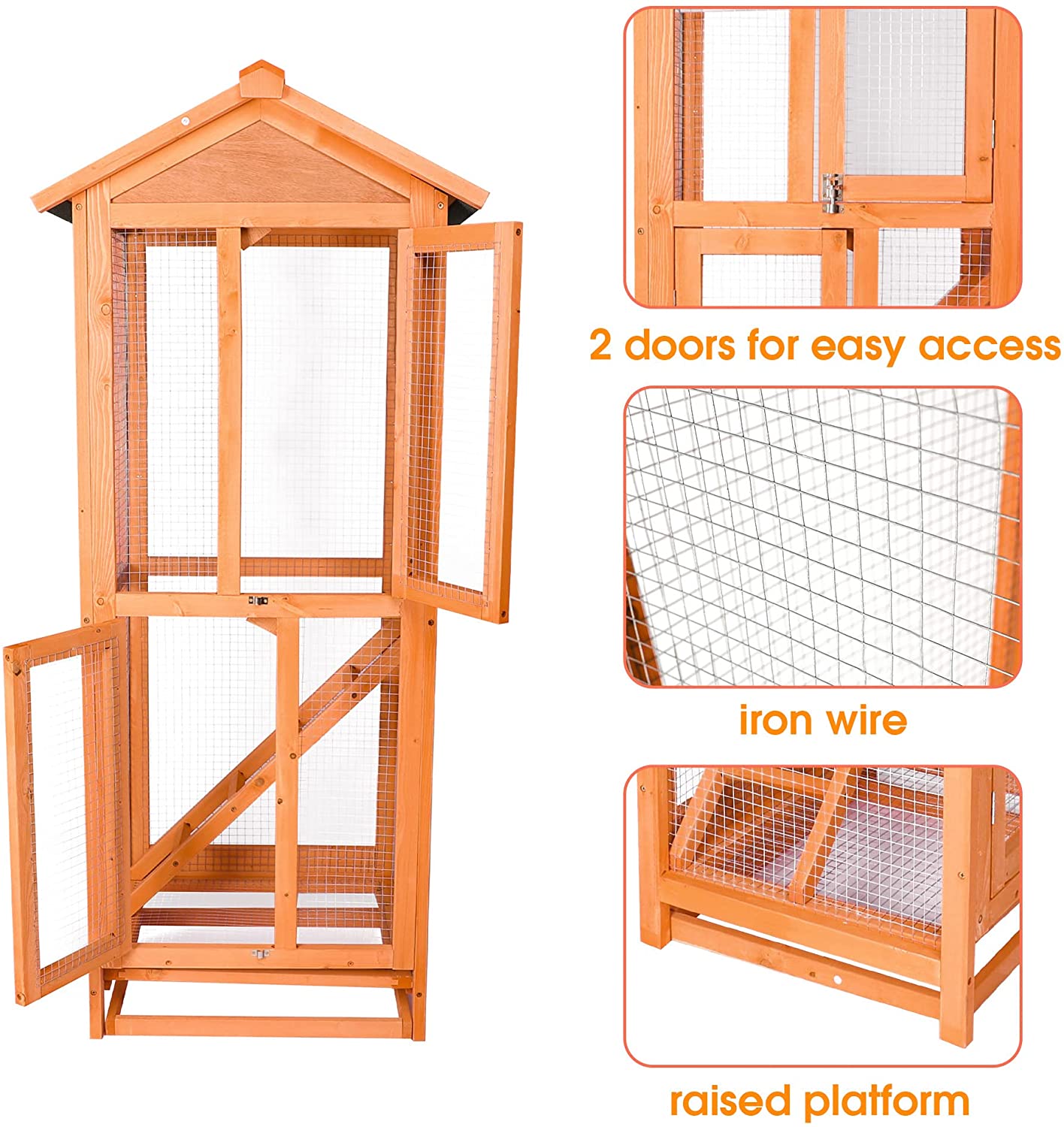 Wooden Large Bird Cage Pet Play Covered House Ladder Feeder Stand Outdoor - Bosonshop