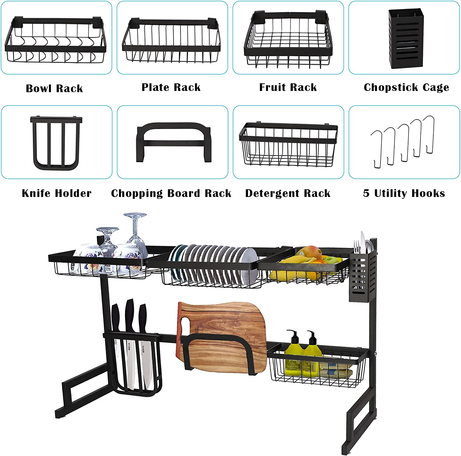 Over The Sink Shelf Dish Drying Rack Stainless Steel Multifunctional Tableware Drainer, 33.4"x12.5"x20.4" - Bosonshop