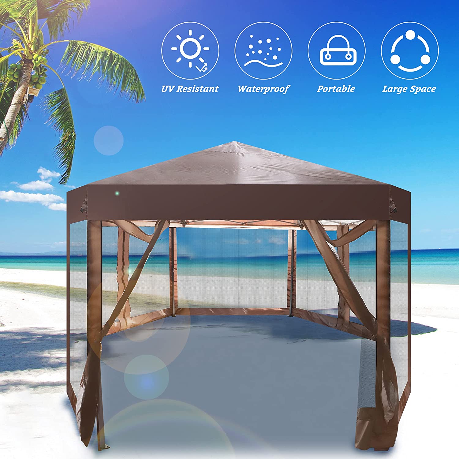 Pop Up Canopy Tent with Mesh Sidewall Height Adjustable Outdoor Gazebos with Carry Bag - Bosonshop