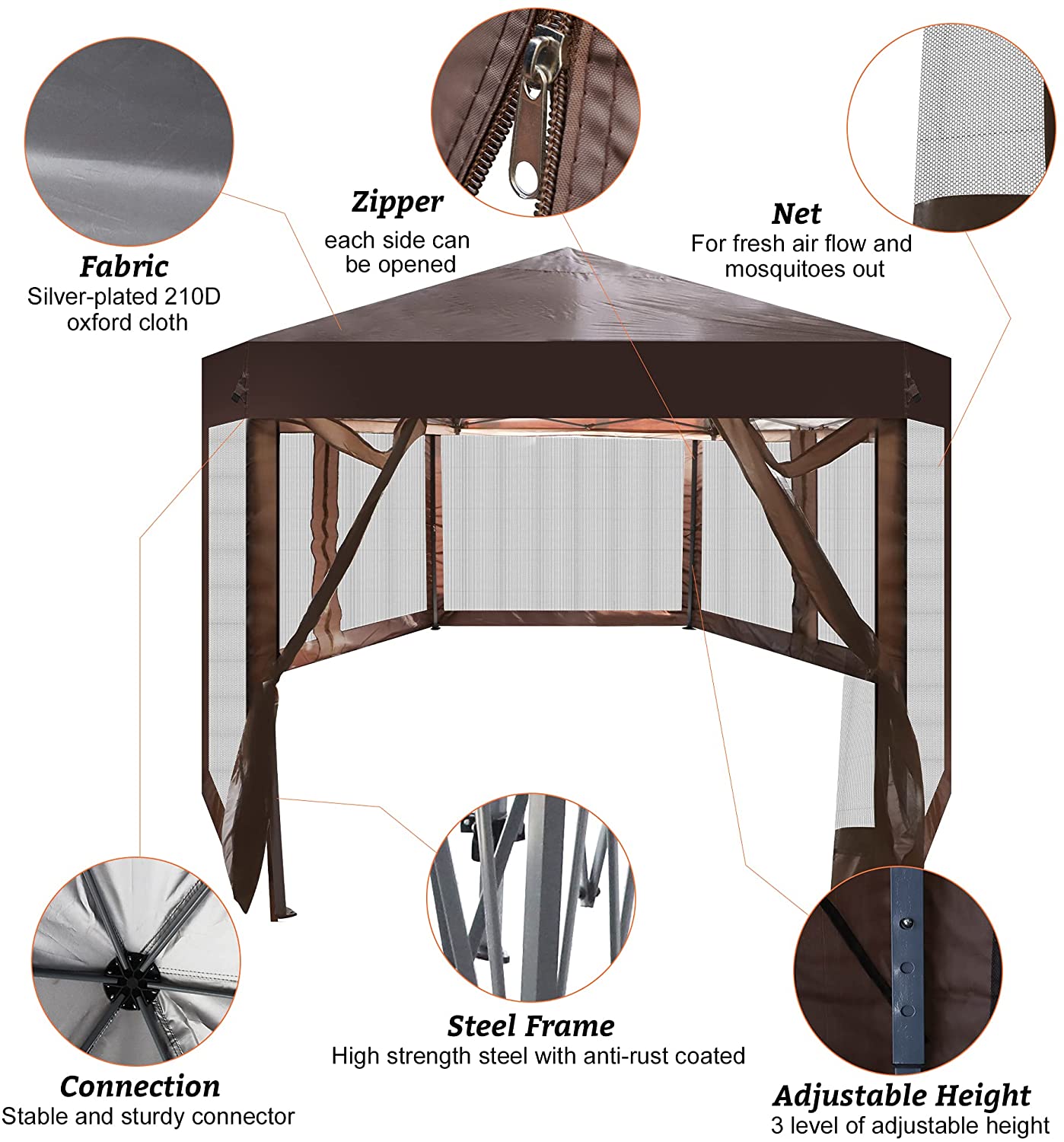 Pop Up Canopy Tent with Mesh Sidewall Height Adjustable Outdoor Gazebos with Carry Bag - Bosonshop