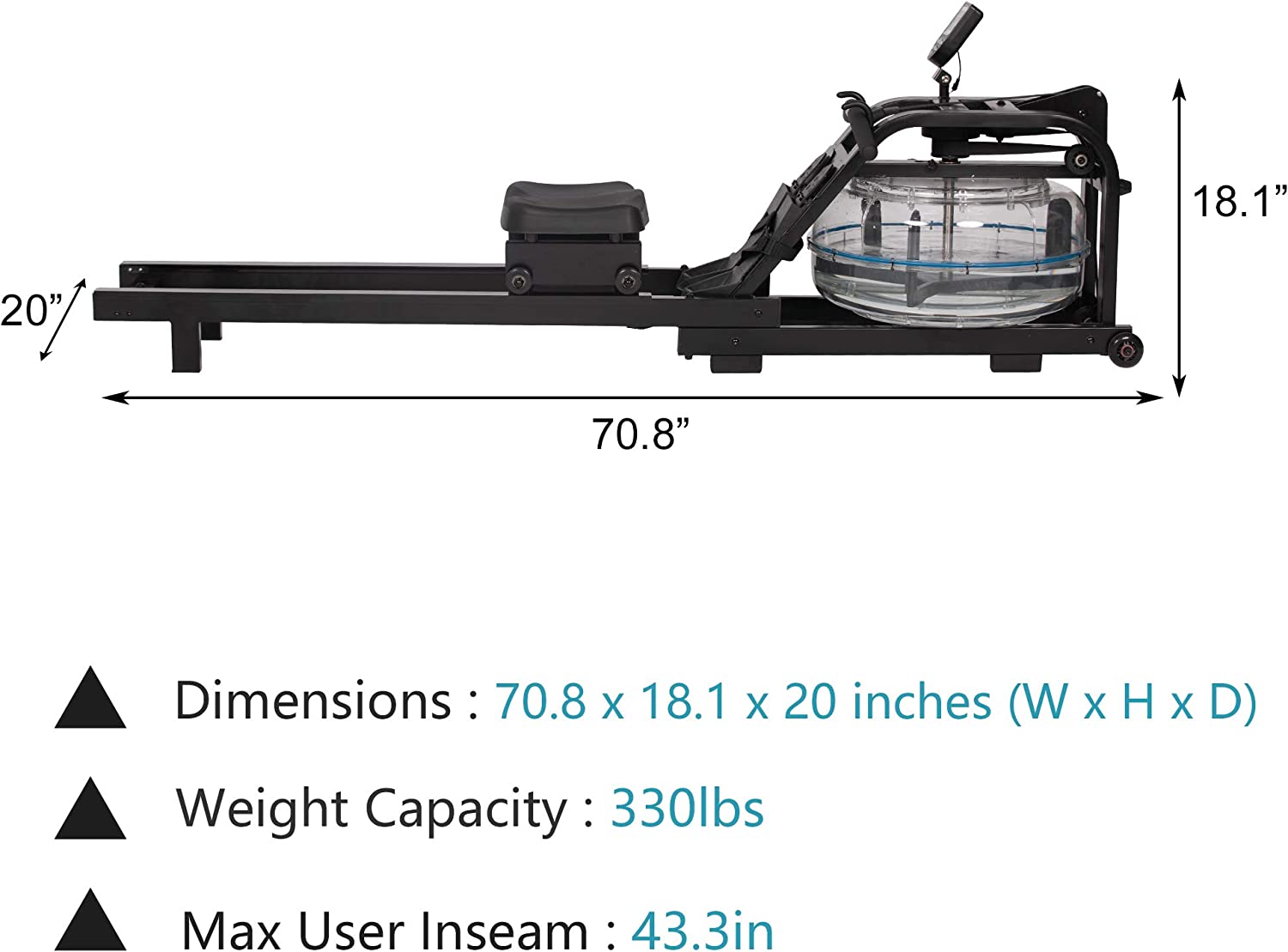 Home Water Rowing Machine with LCD Monitor - Supports up to 330 Lbs - Bosonshop