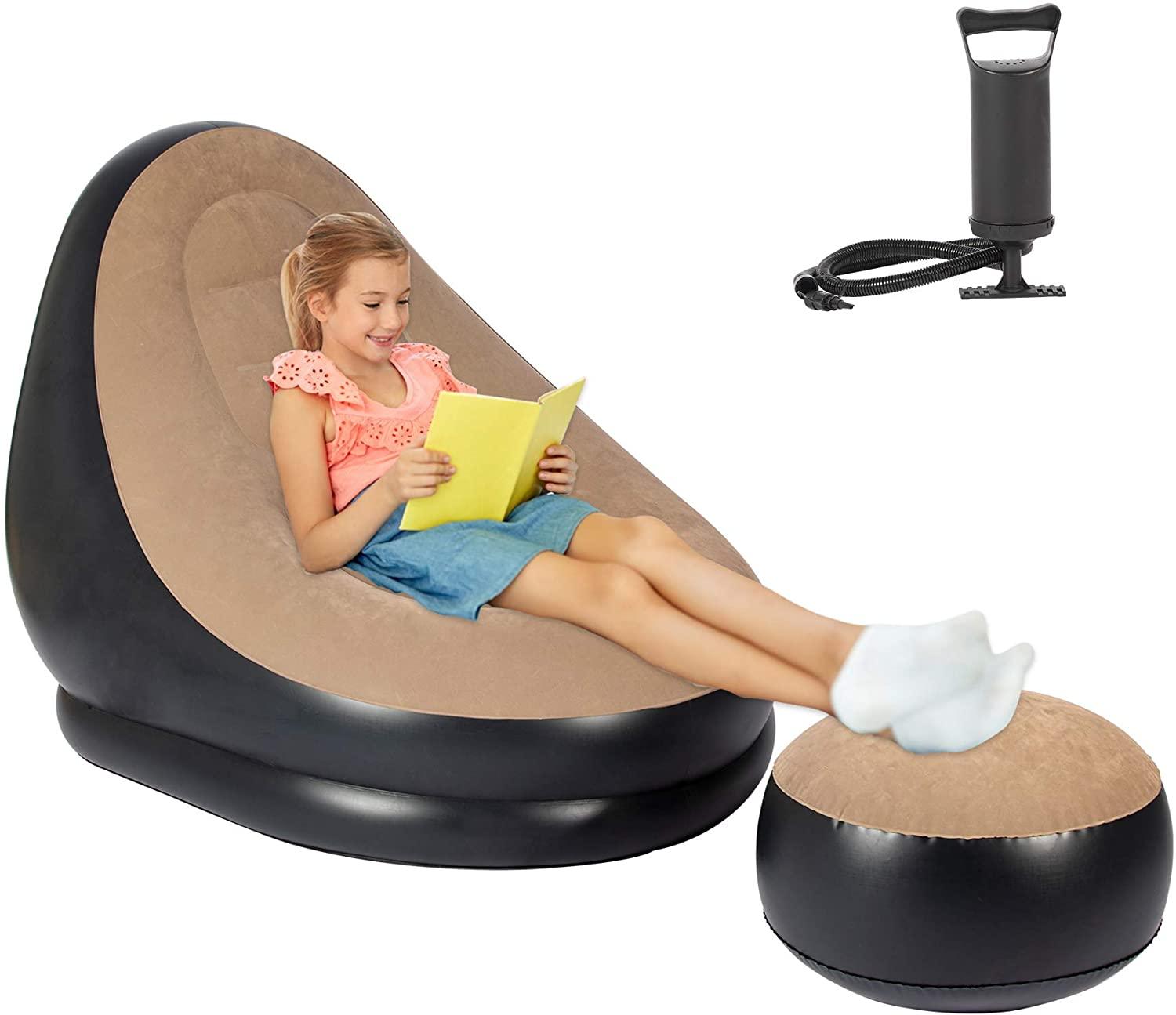 Blow Up Lounger Chair for Kids and Family with Ottoman - Portable Air Lazy Sofa Set - Bosonshop