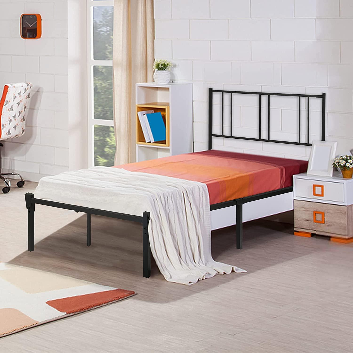 Twin Size Platform Bed with Headboard, Sturdy Metal Frame Noise Free, Easy to Assemble - Bosonshop