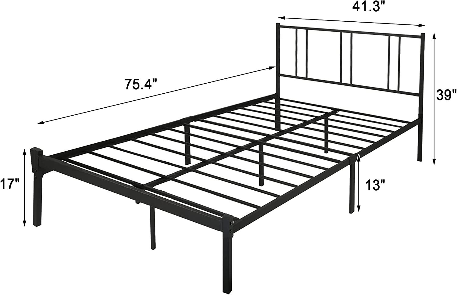 Twin Size Platform Bed with Headboard, Sturdy Metal Frame Noise Free, Easy to Assemble - Bosonshop