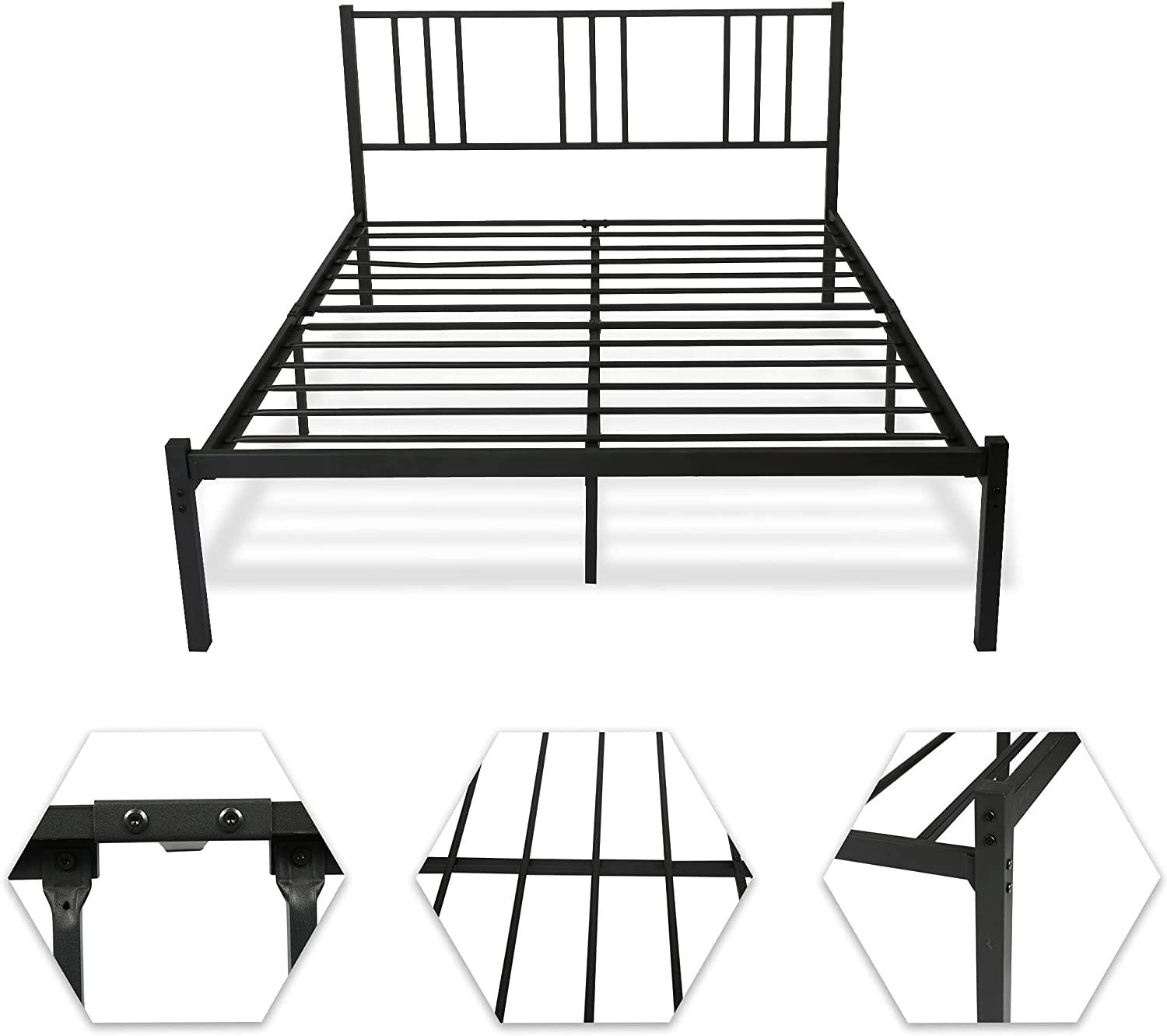 Queen Size Platform Bed w/ Headboard, Sturdy Frame w/ Metal Slat, Noise Free & Anti-Slip - Bosonshop