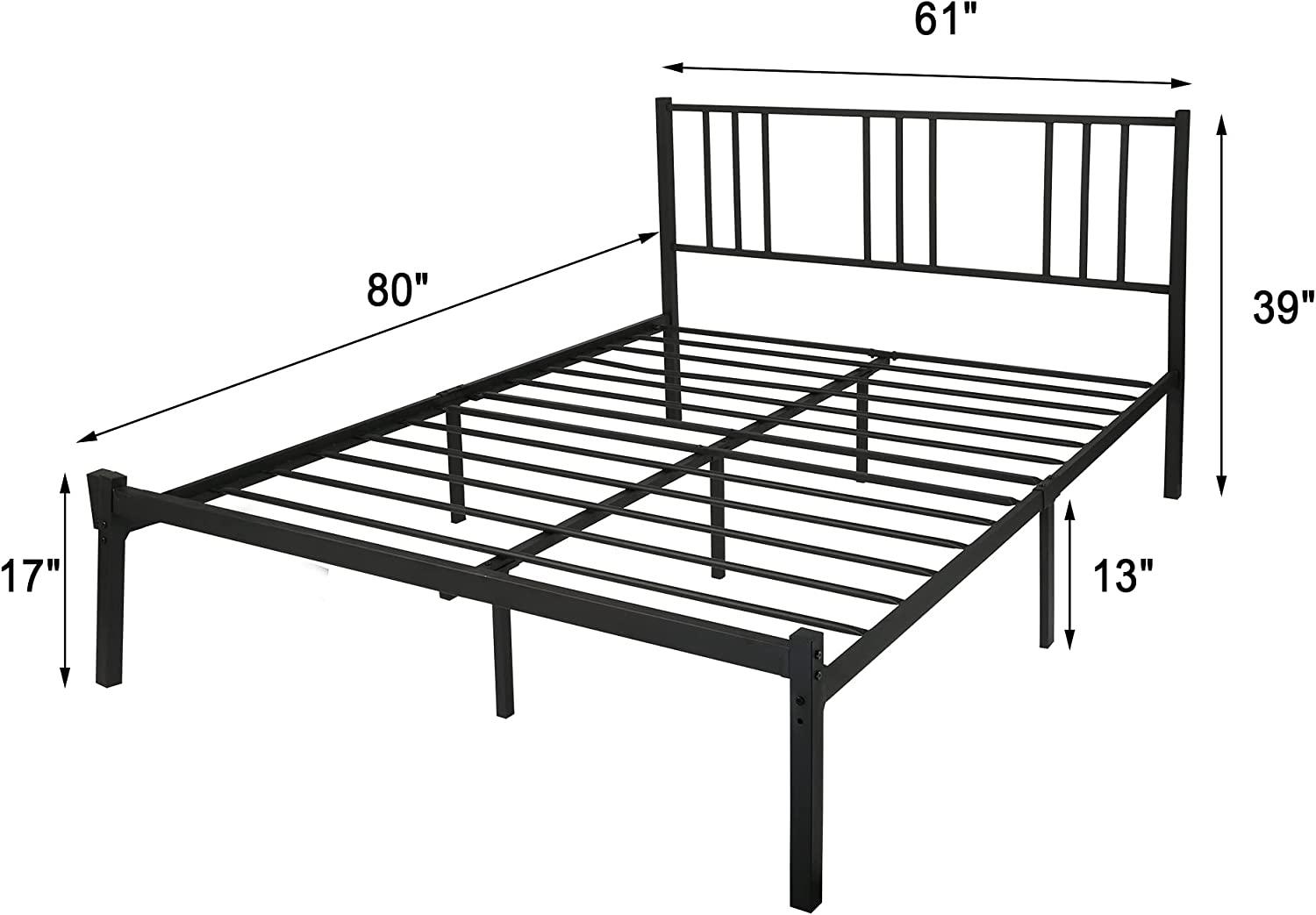 Queen Size Platform Bed w/ Headboard, Sturdy Frame w/ Metal Slat, Noise Free & Anti-Slip - Bosonshop