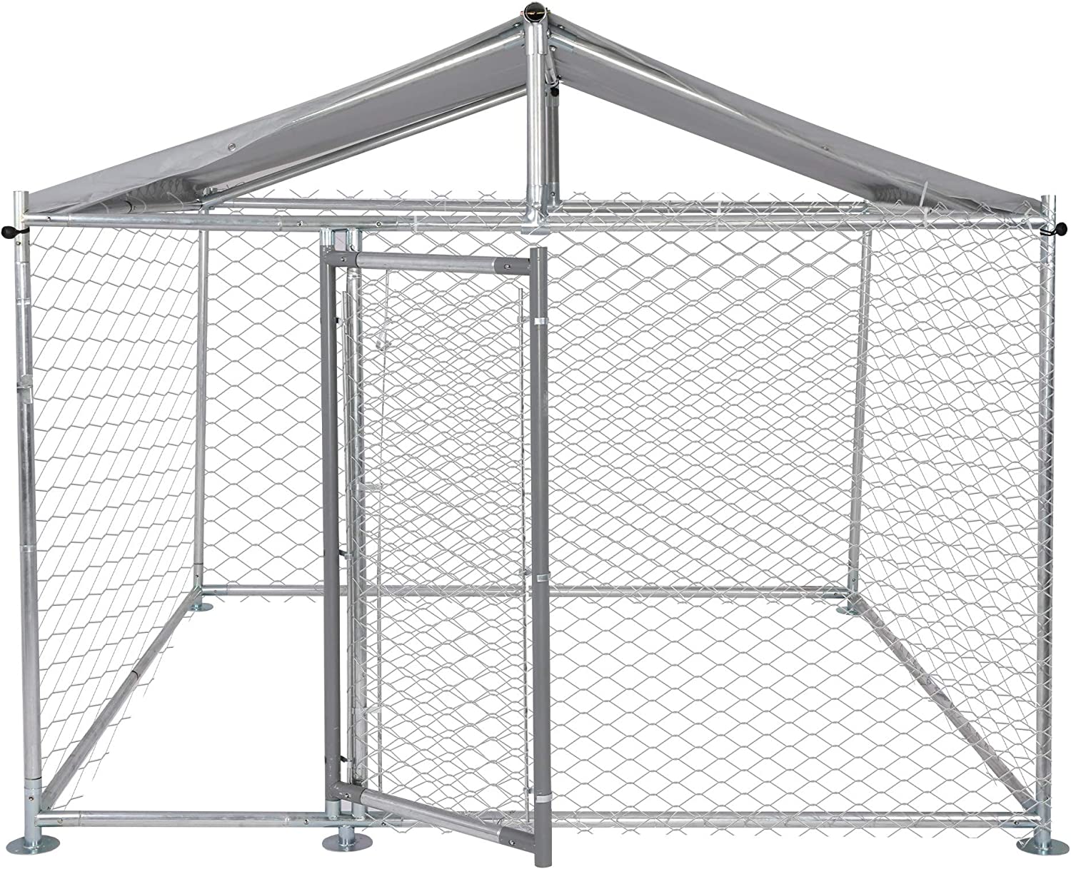 Outdoor Dog Kennel Galvanized Mesh Steel Dog Chain Link Fence Playpen with Cover 6.5x6.5x5ft - Bosonshop