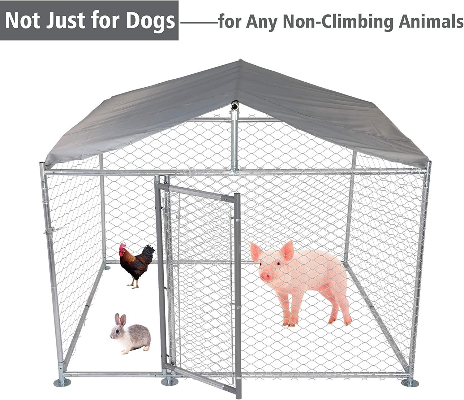 Outdoor Dog Kennel Galvanized Mesh Steel Dog Chain Link Fence Playpen with Cover 6.5x6.5x5ft - Bosonshop