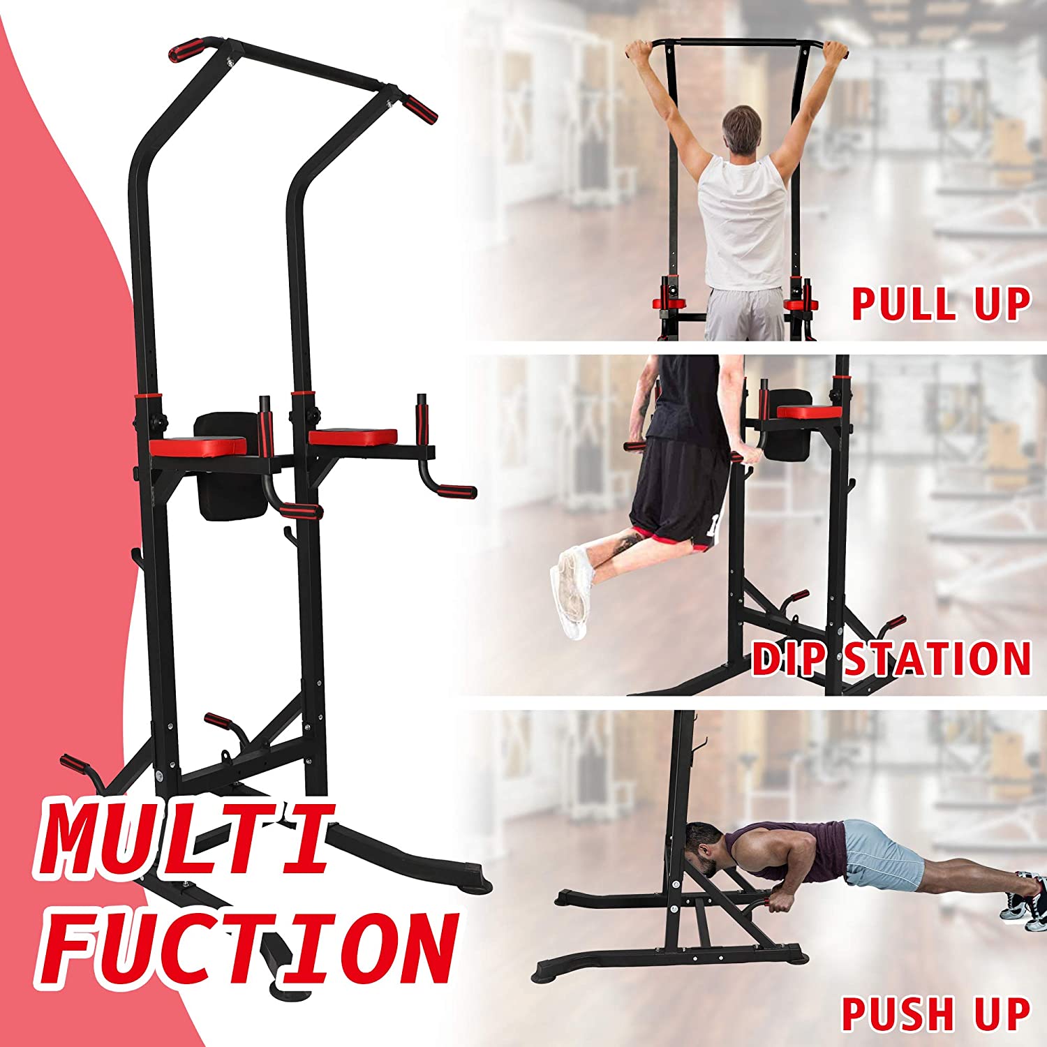 (Out of Stock) Power Tower Workout Dip Bar Station Adjustable Height Strength Training Pull Up Dip Gym Station - Bosonshop