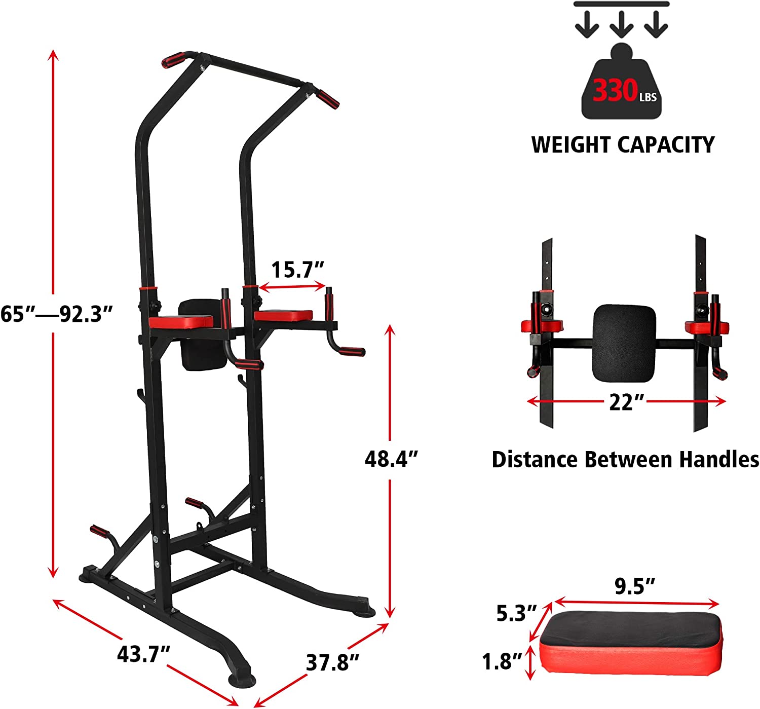 (Out of Stock) Power Tower Workout Dip Bar Station Adjustable Height Strength Training Pull Up Dip Gym Station - Bosonshop