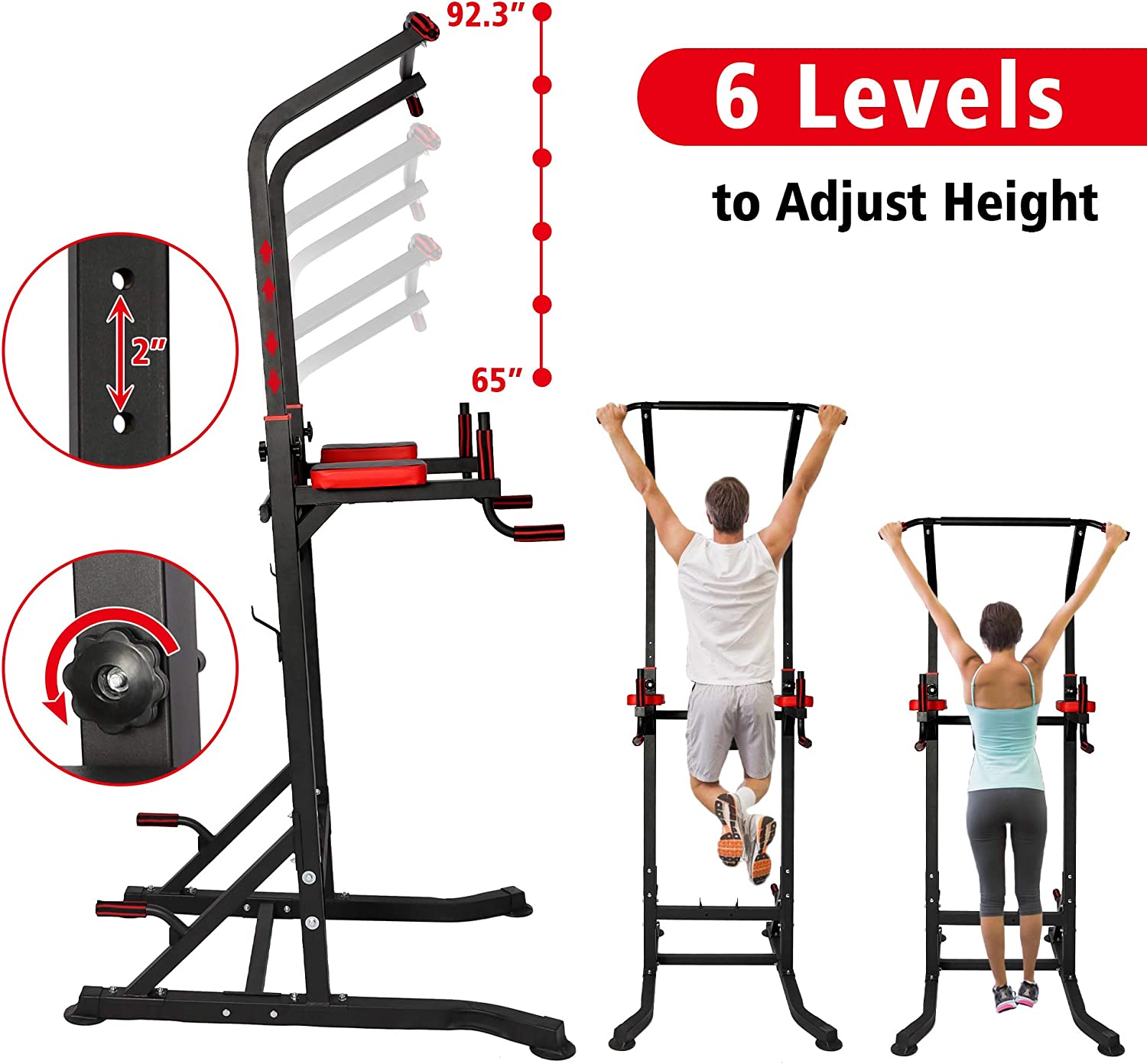 (Out of Stock) Power Tower Workout Dip Bar Station Adjustable Height Strength Training Pull Up Dip Gym Station - Bosonshop