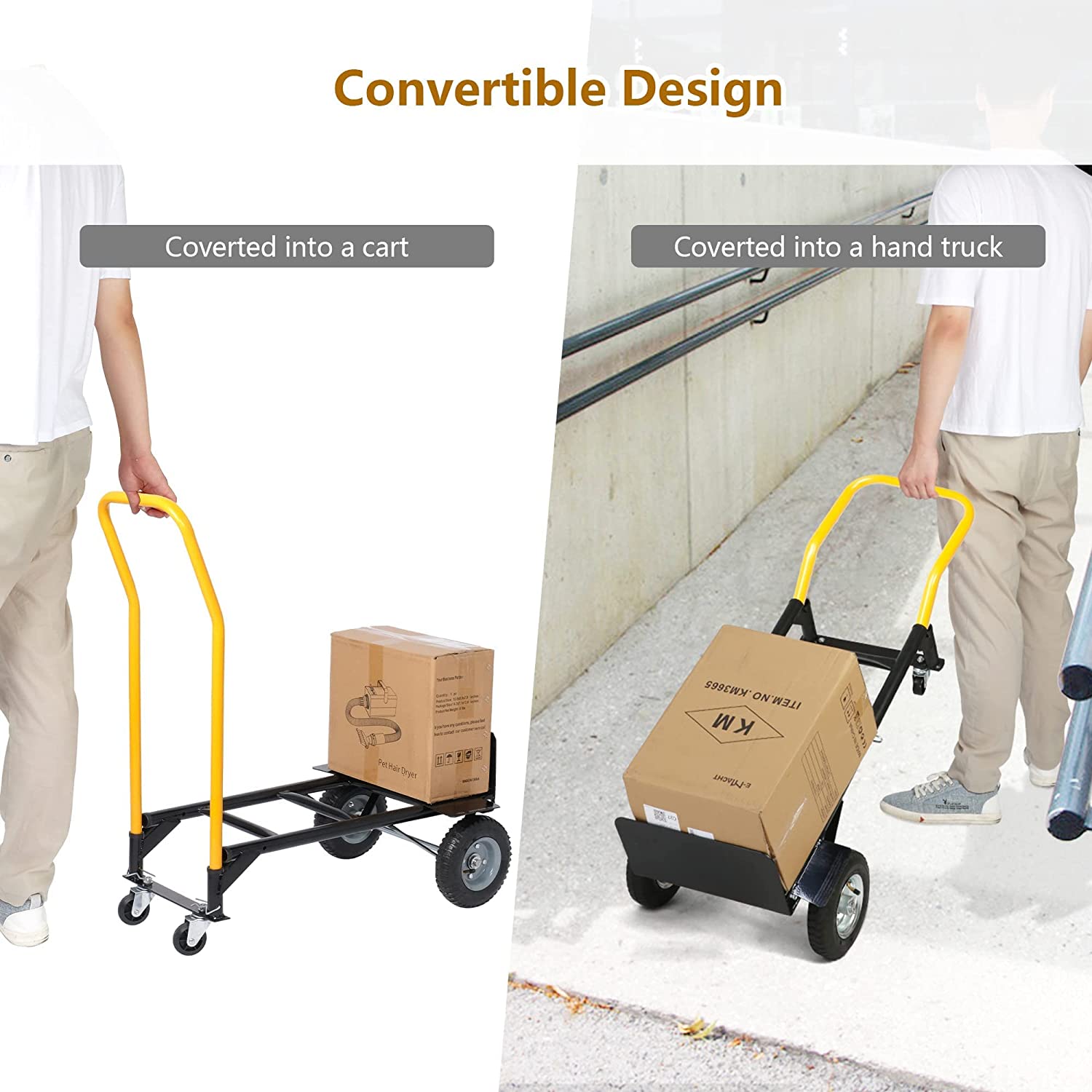 2-in-1 Convertible Multipurpose Dolly/Cart Hand Truck Heavy Duty Platform Cart with Swivel Wheels 330 Lbs Capacity - Bosonshop