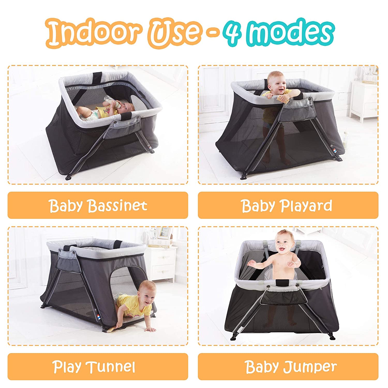 (Out of Stock) 4 in 1 Foldable Baby Toddlers Crib Bassinet Playpen Playard with 2-Stage Mattress & Carry Bag - Bosonshop