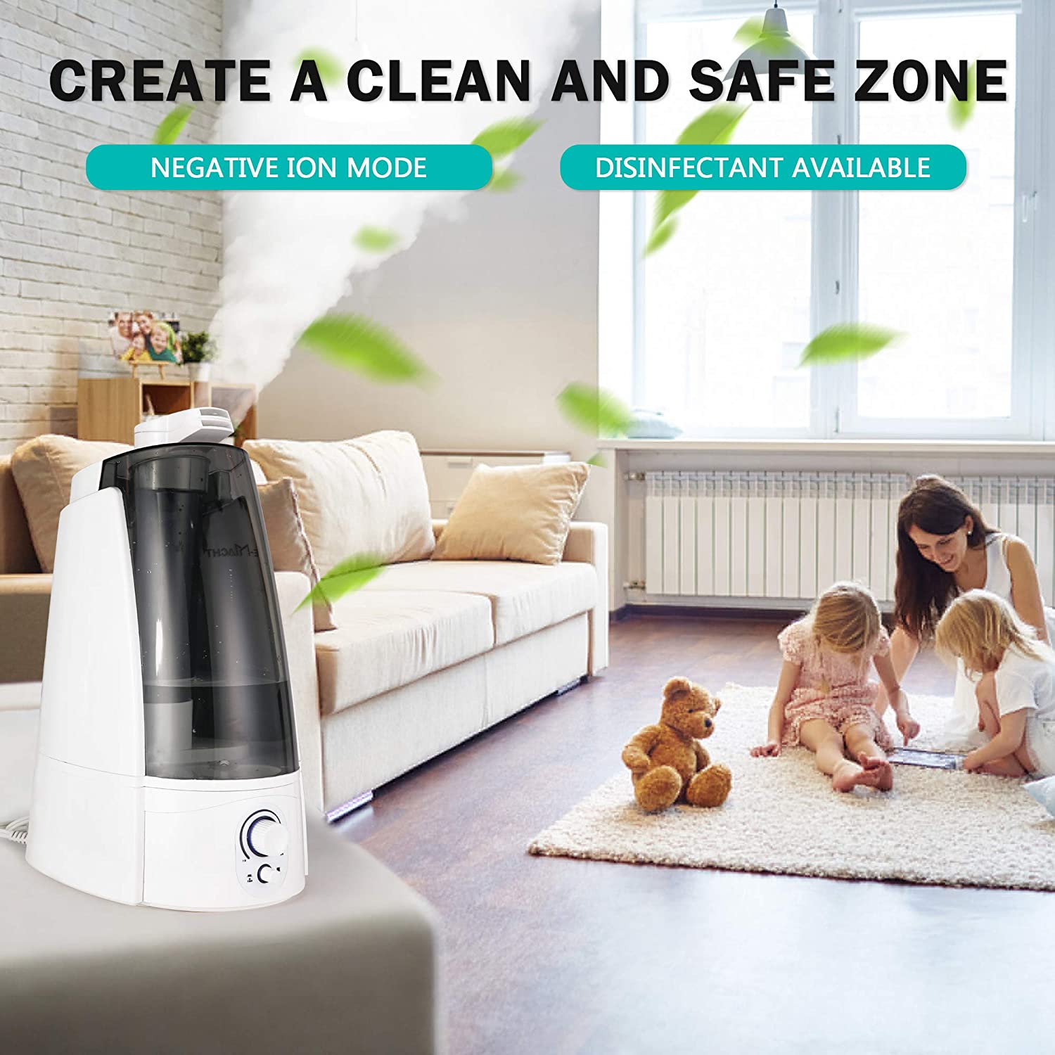 Quiet Ultrasonic Cool Mist Humidifier 5L with Auto Shut-Off Adjustable Mist Output, Black - Bosonshop