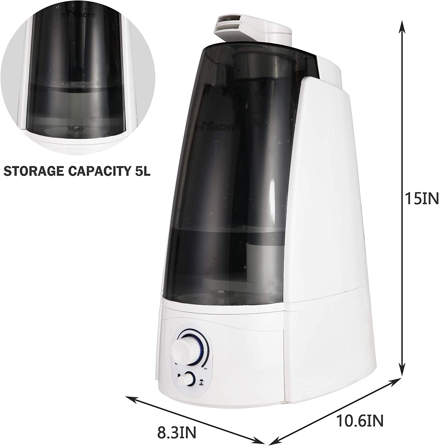 Quiet Ultrasonic Cool Mist Humidifier 5L with Auto Shut-Off Adjustable Mist Output, Black - Bosonshop