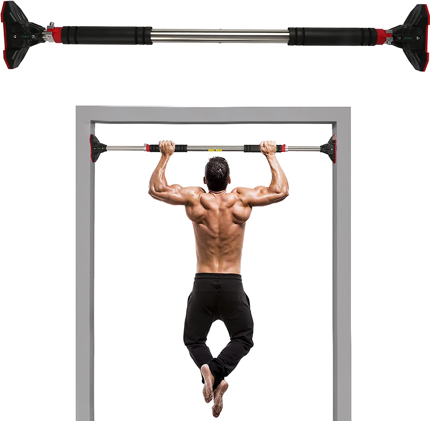 (Out of Stock) Adjustable 36-49 Inch Upper Body Workout Bar Chin Up Bar with Safe Lock, No Screw Installation - Bosonshop