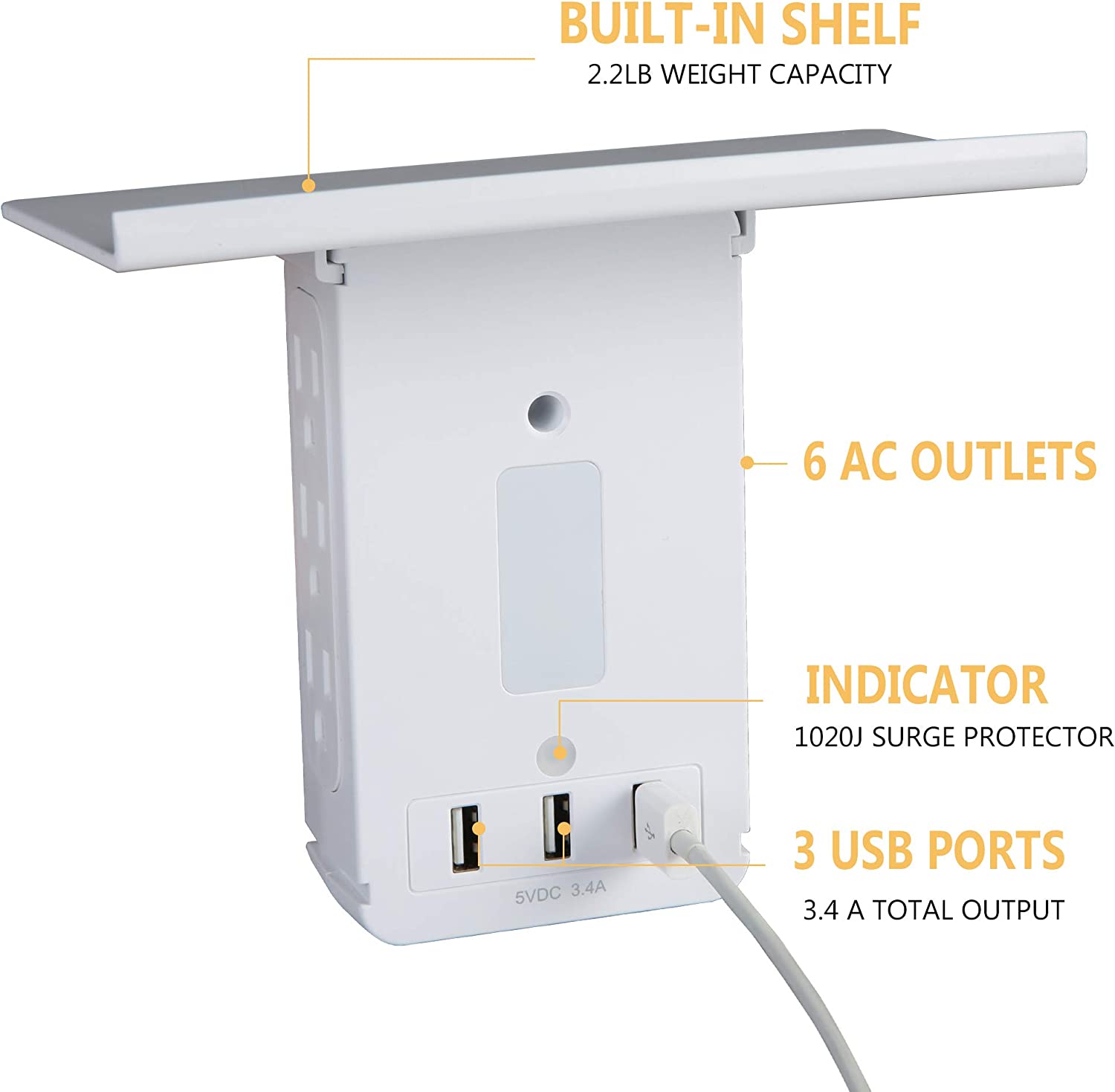 Wall Outlet Extender-2 Pack Surge Protector 15 A Multifunctional Outlet Wall Plug with USB Ports(3.4A Total), 6 AC Outlets - Bosonshop