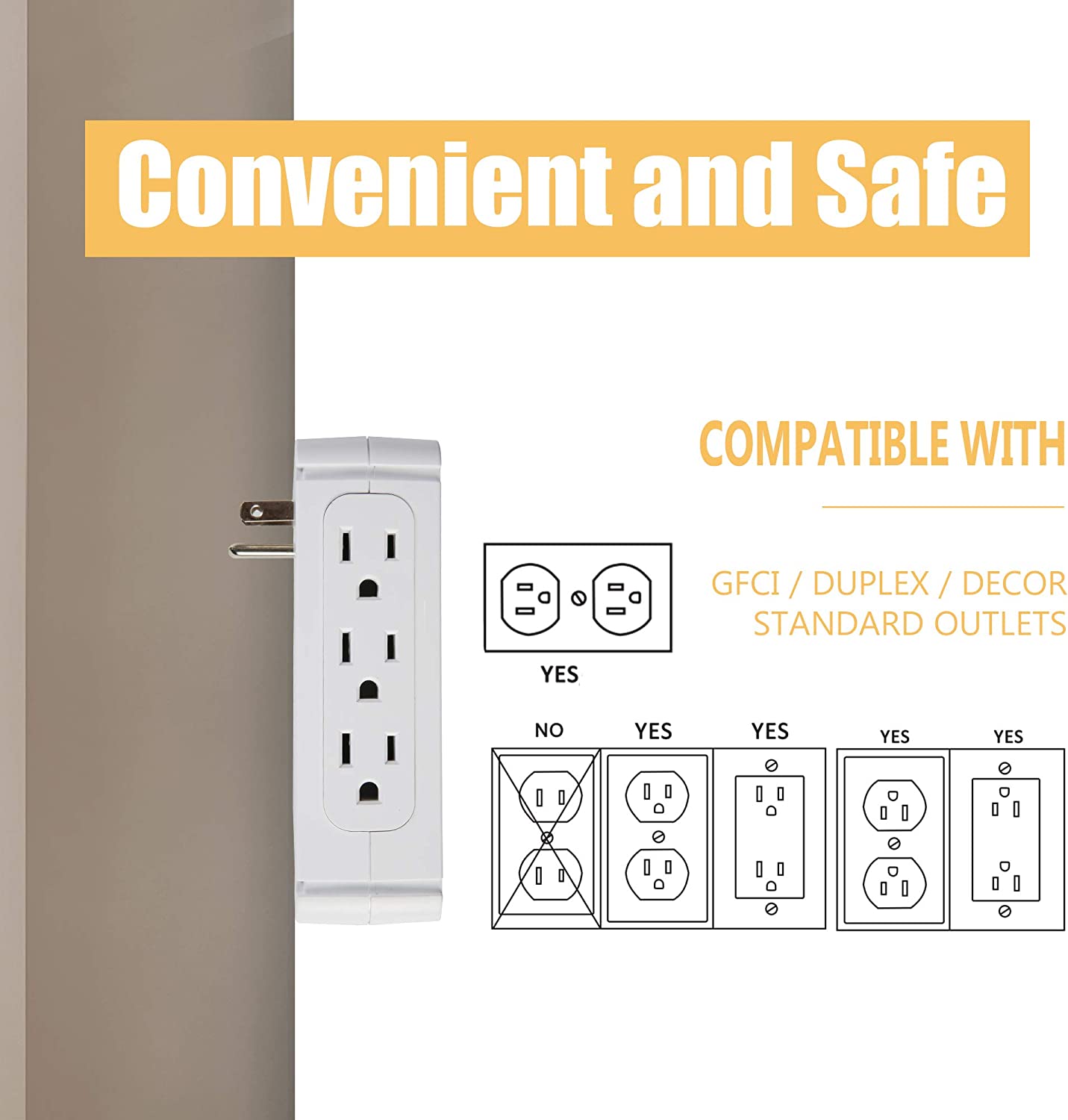 Wall Outlet Extender-2 Pack Surge Protector 15 A Multifunctional Outlet Wall Plug with USB Ports(3.4A Total), 6 AC Outlets - Bosonshop