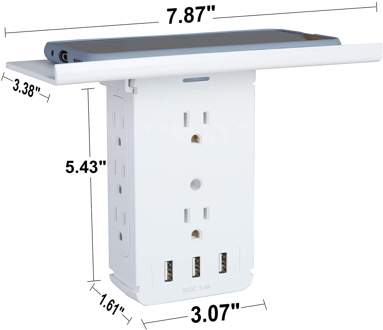 Wall Outlet Extender-2 Pack Surge Protector Multifunctional Outlet Wall Plug with 3 USB Ports(3.4A Total), 8 AC Outlets, Removable Outlet Shelf - Bosonshop