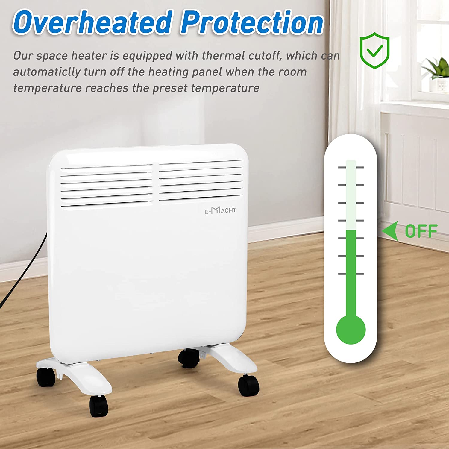 (Out of Stock) 750W Wall-Mounted Electric Space Heater with Adjustable Thermostat, Portable Convection Freestanding Heater - Bosonshop