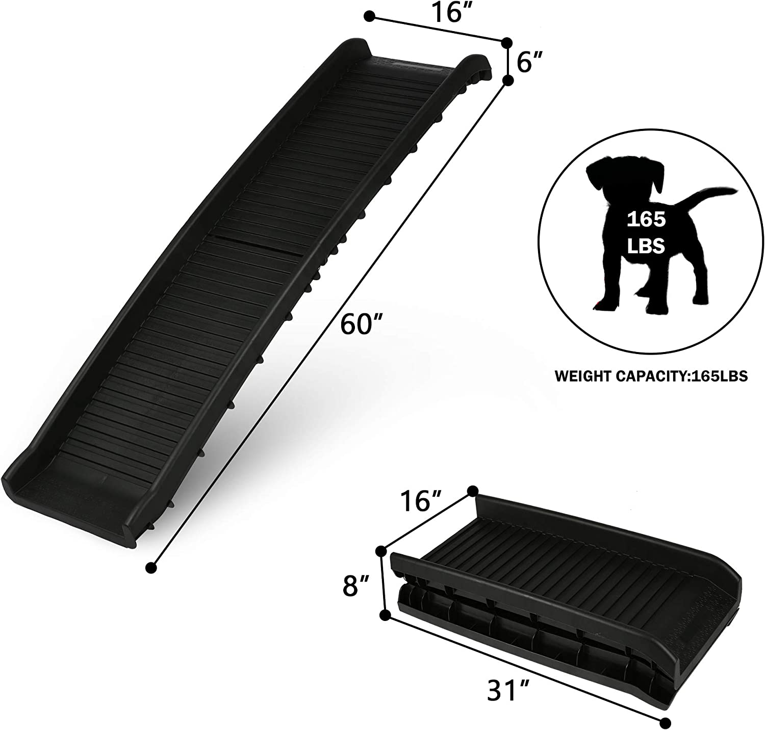 60"L Folding Portable Pet Ramp for Car, Gear Slip-Resistant Surface Safety Dog Ramp, Supports Up to 165 Lb - Bosonshop