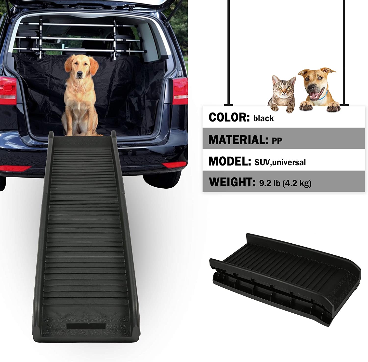 60"L Folding Portable Pet Ramp for Car, Gear Slip-Resistant Surface Safety Dog Ramp, Supports Up to 165 Lb - Bosonshop