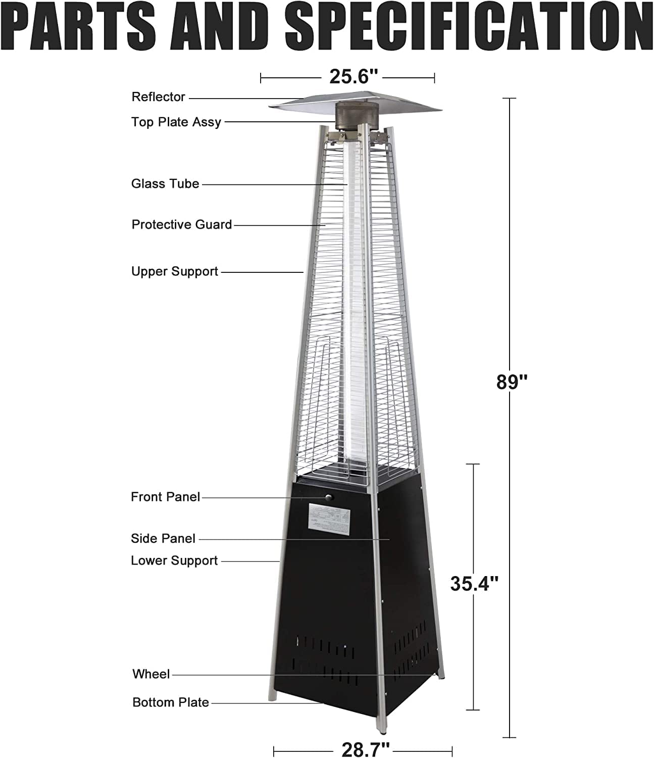 Patio Pyramid Standing 42000 TBU Propane Heater with Wheels, Stainless Steel Burner & Reflector, Silver - Bosonshop