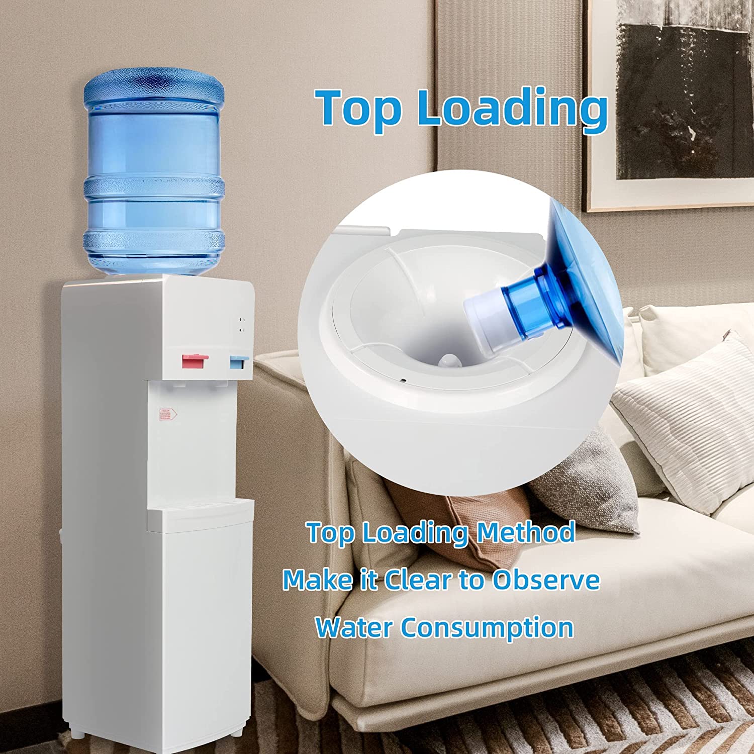 5 Gallon Top Loading Water Cooler Water Dispenser with Child Safety Lock, 2 Temps (Hot & Cold), ETL Listed, White - Bosonshop