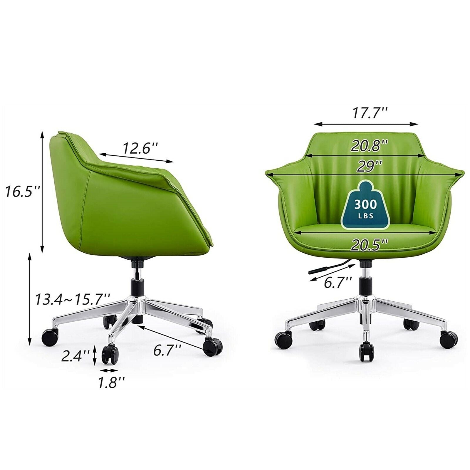 Low Back Swivel Chair for Desk With Adjustable Height Handle Office Armchair PU Leather Ergonomic Desk Chair, Green - Bosonshop