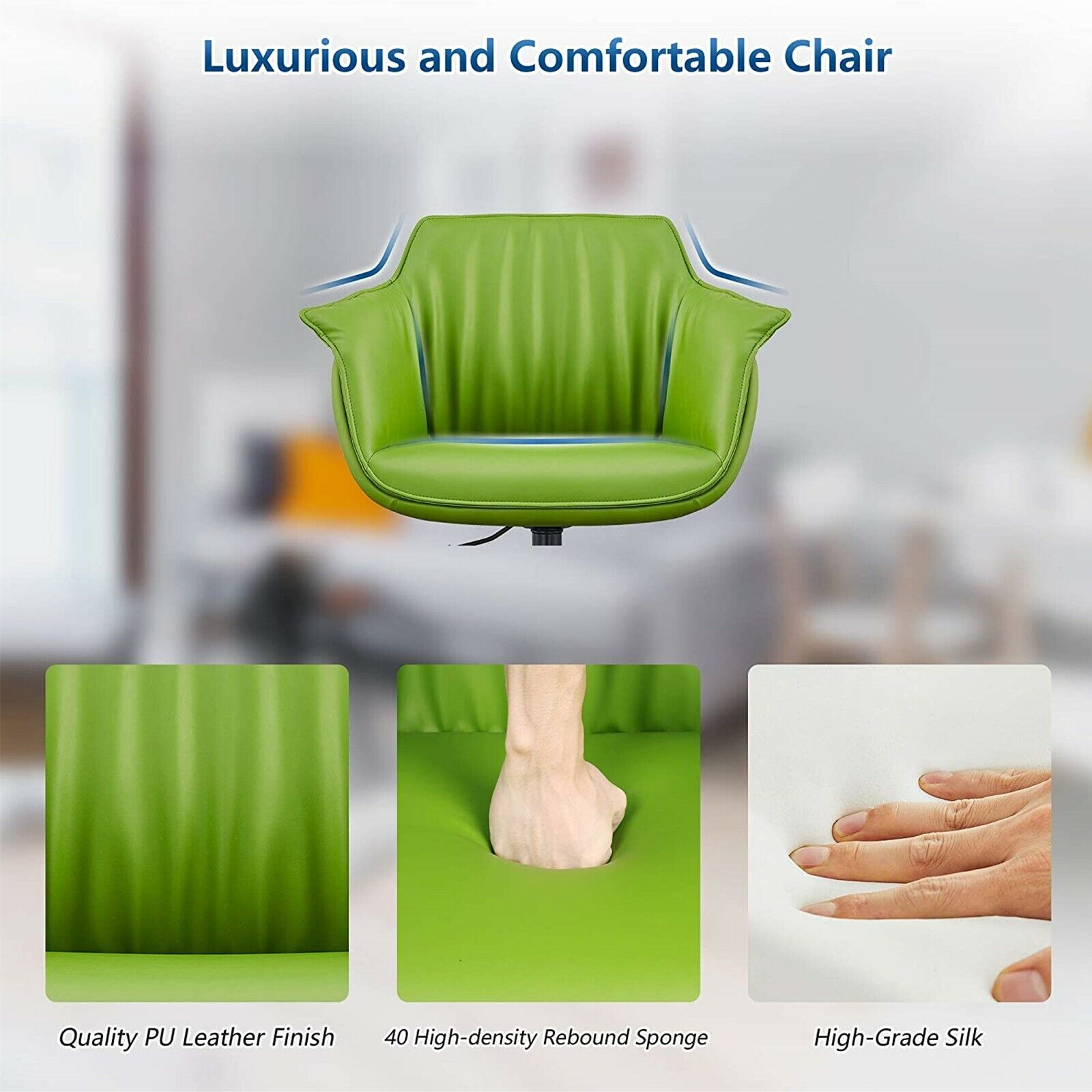 Low Back Swivel Chair for Desk With Adjustable Height Handle Office Armchair PU Leather Ergonomic Desk Chair, Green - Bosonshop