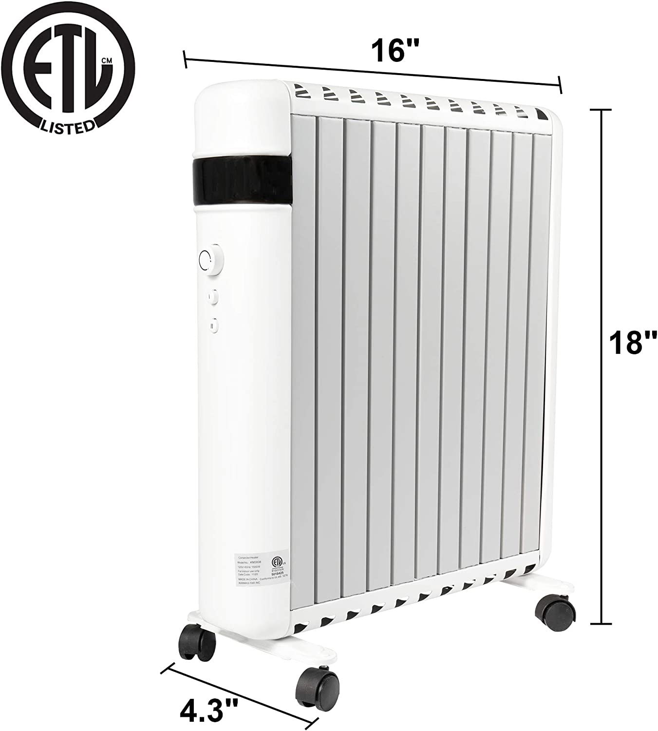 Electric Space Heater 1500W Panel Convector Heater with Wheels for Indoor Use Room Sizes up to 215ft. - Bosonshop