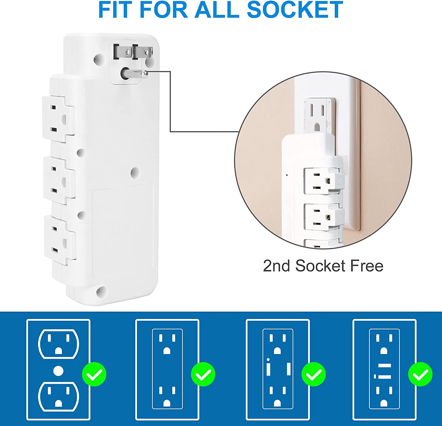 Portable Power Strip Tower 3 Outlets with Extender Multi Sockets Wall Mount for Home Office (2 pcs without shelf) - Bosonshop