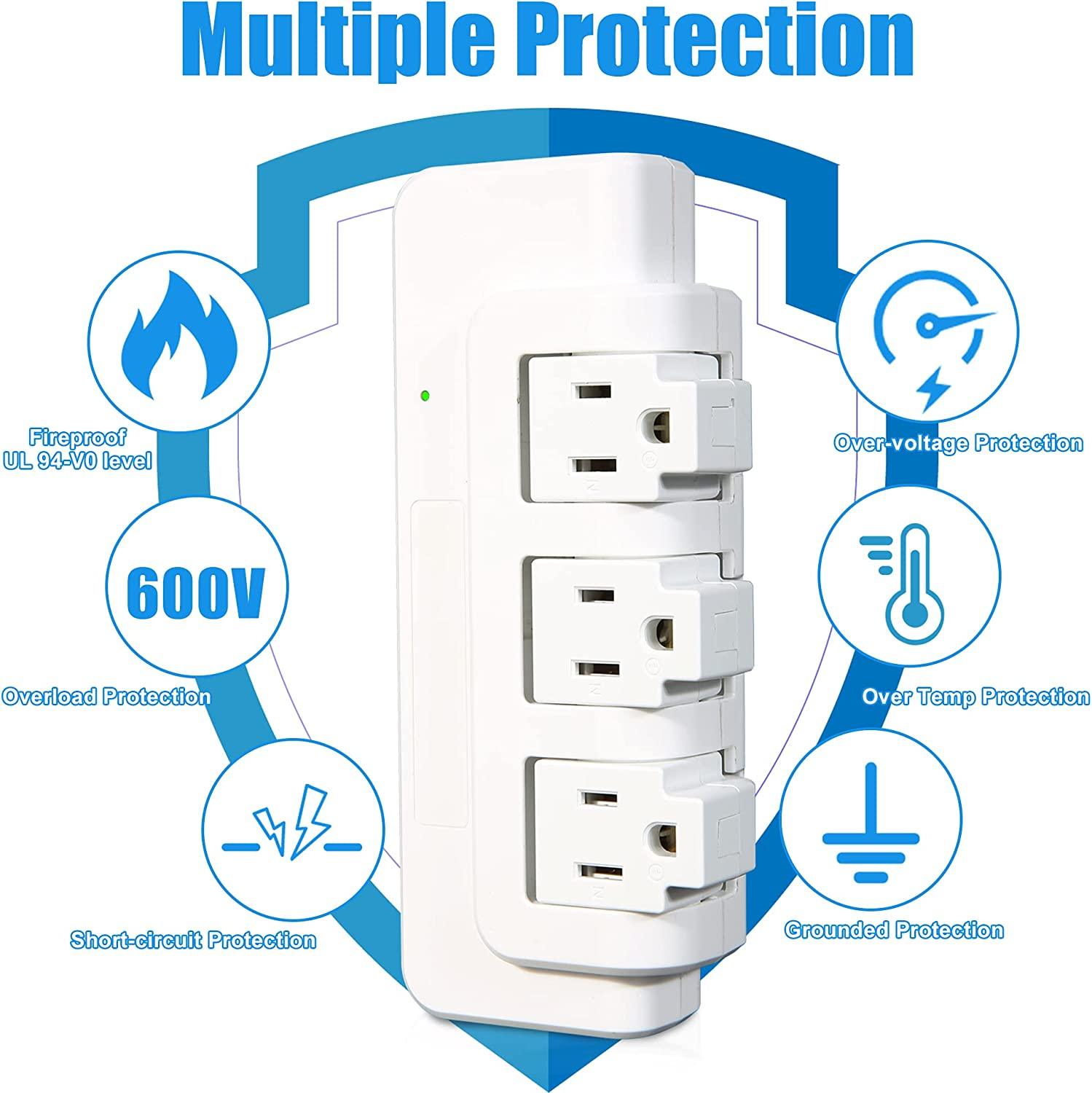 Portable Power Strip Tower 3 Outlets with Extender Multi Sockets Wall Mount for Home Office (2 pcs without shelf) - Bosonshop