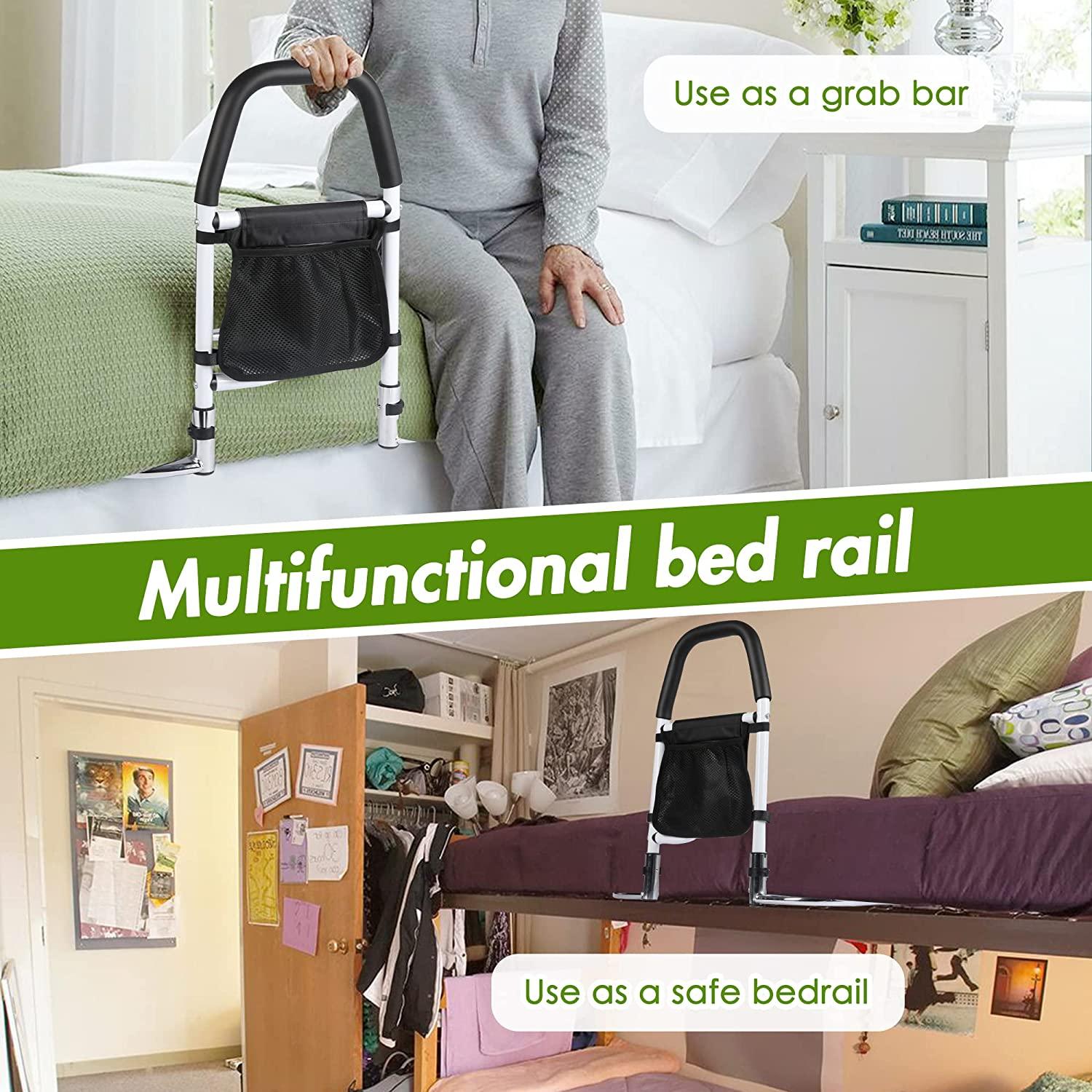 Bed Rails for Senior with Organizer Pouch, Bed Assist Rail with Anchor Strap, Medical Bed Safety Handle to Prevent Falls - Bosonshop