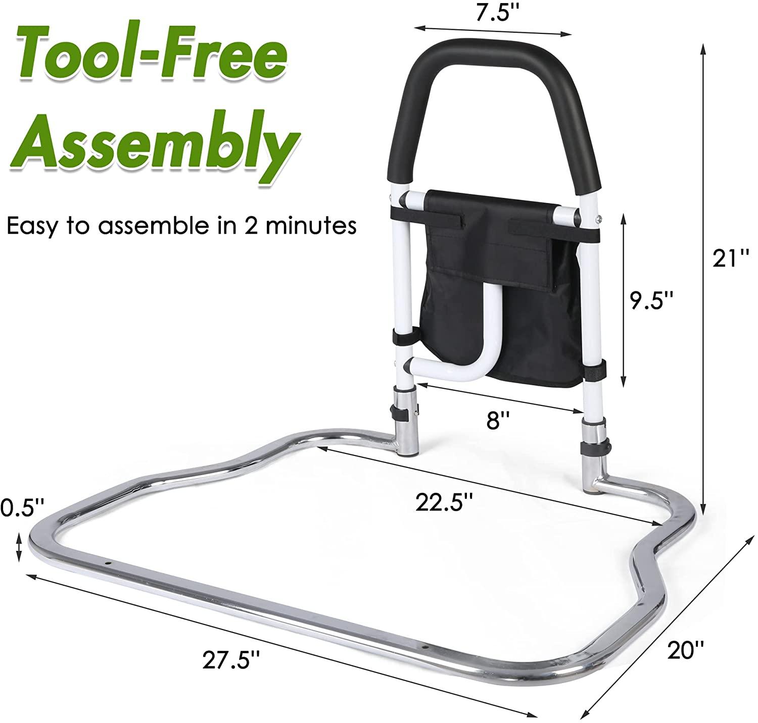 Bed Rails for Senior with Organizer Pouch, Bed Assist Rail with Anchor Strap, Medical Bed Safety Handle to Prevent Falls - Bosonshop